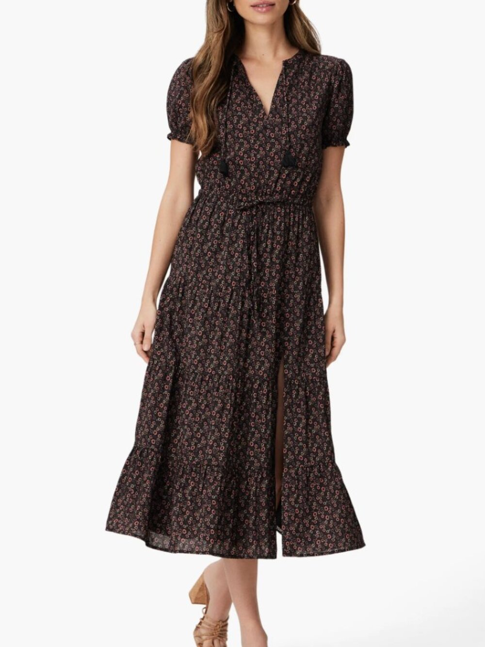 Paige Siera Floral Short Sleeve Midi Dress Size 8